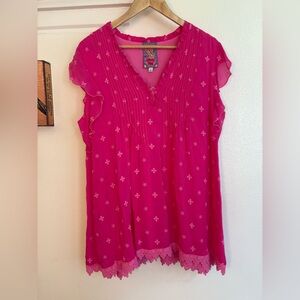 Johnny Was Fuchsia Embroidered Blouse